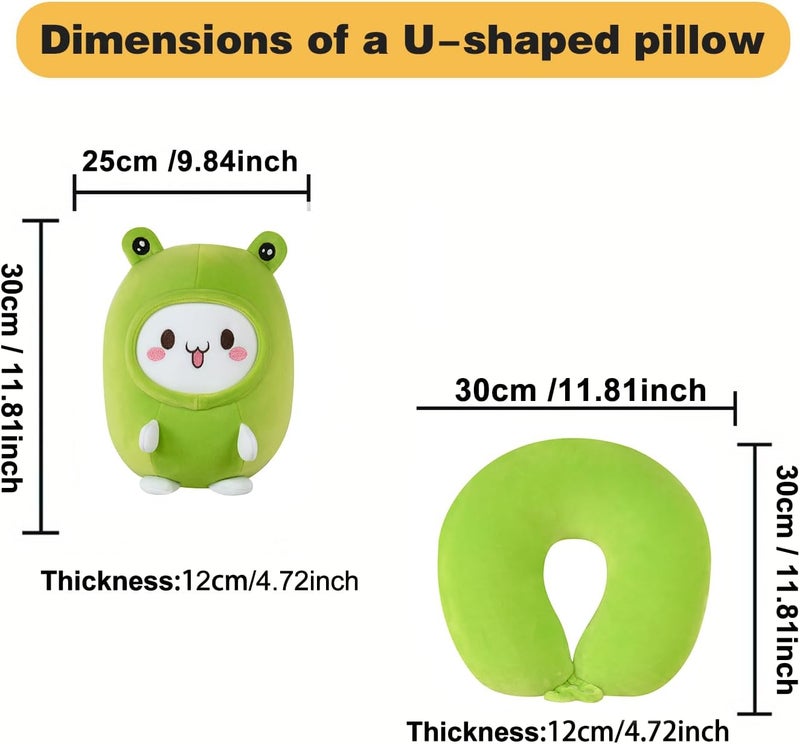 stocaggio Kids Travel Pillow - 2-in-1 Deformable Kids Neck Pillow for Traveling, Soft U-Shaped Pillow with Adorable Animal Design, Comfy Sleep and Play, Ideal for Airplanes and Traveling (Green Frog) - Image 2